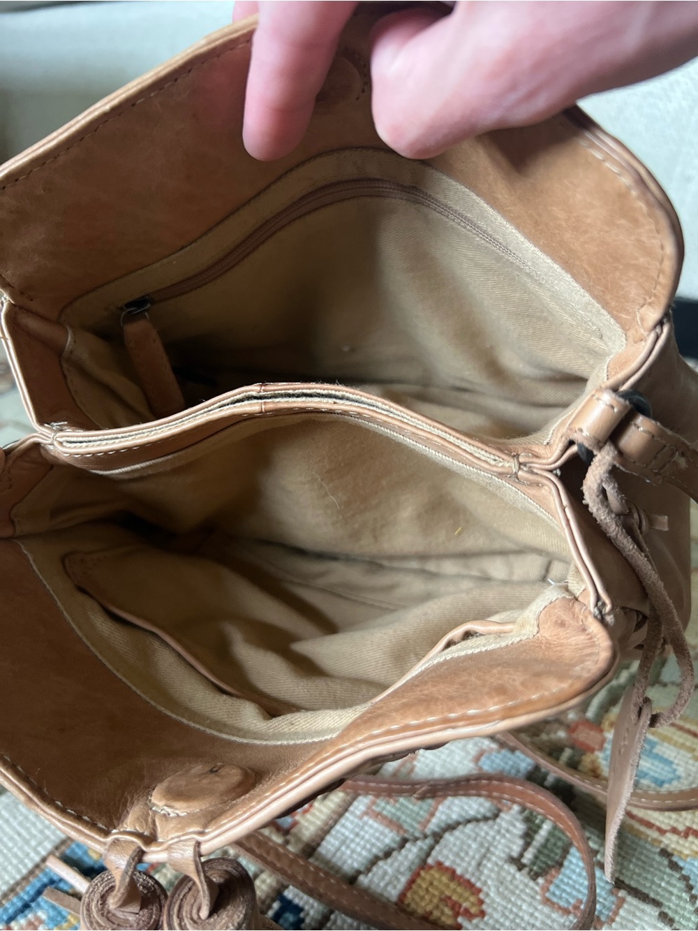 Vintage Woven Leather Crossbody Bag with Tassel - Tan - Picture 2 of 5